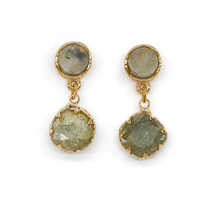 Bông tai thả đá cẩm thạch màu xanh lá cây